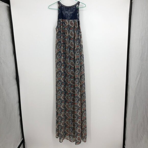 Daniel Rainn paisley navy  coral halter boho maxi dress Medium - Picture 3 of 14